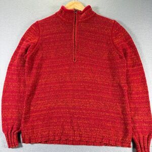 Woolrich Womens Red 1/4 Zip Pullover Sweater‎ Large Cozy Knit Mock Neck